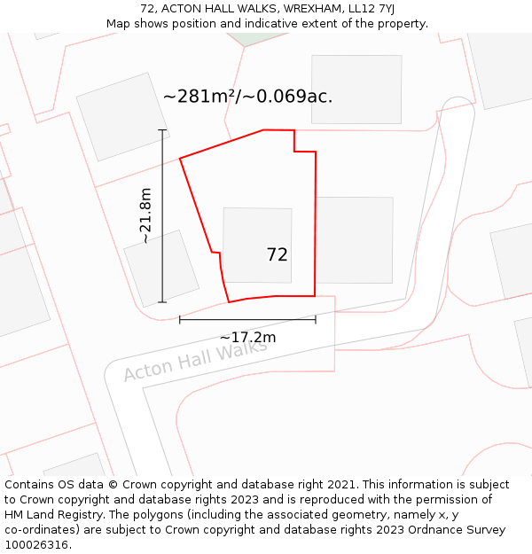 72, ACTON HALL WALKS, WREXHAM, LL12 7YJ: Plot and title map