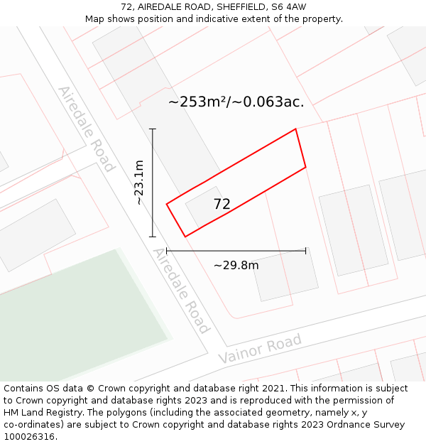 72, AIREDALE ROAD, SHEFFIELD, S6 4AW: Plot and title map