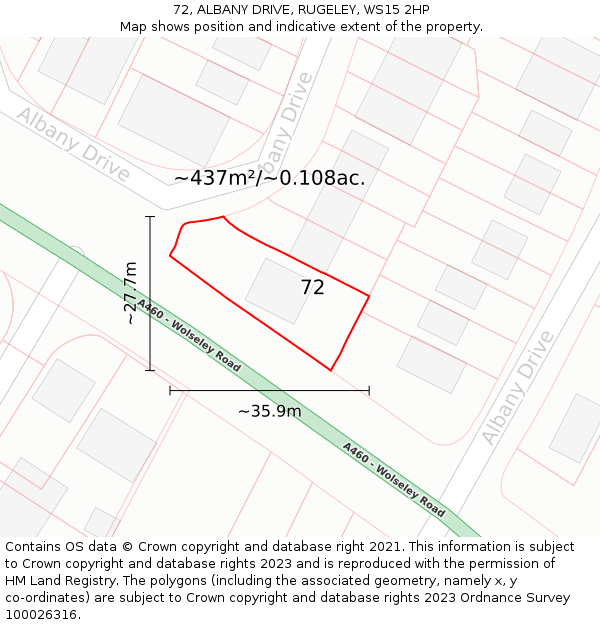 72, ALBANY DRIVE, RUGELEY, WS15 2HP: Plot and title map