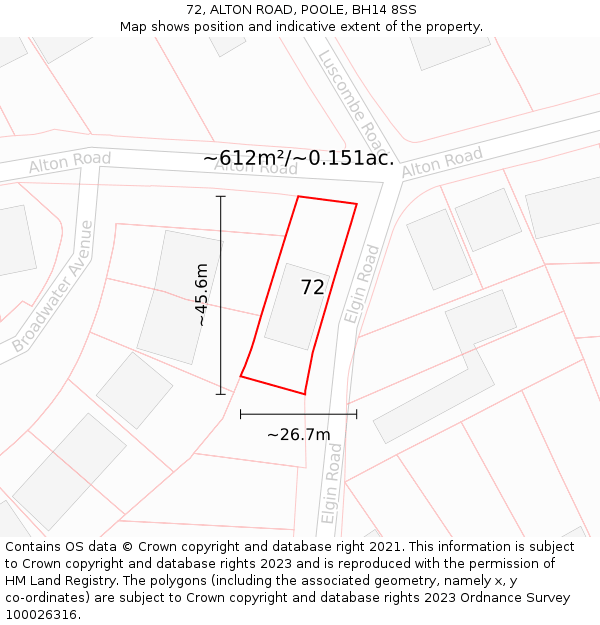 72, ALTON ROAD, POOLE, BH14 8SS: Plot and title map