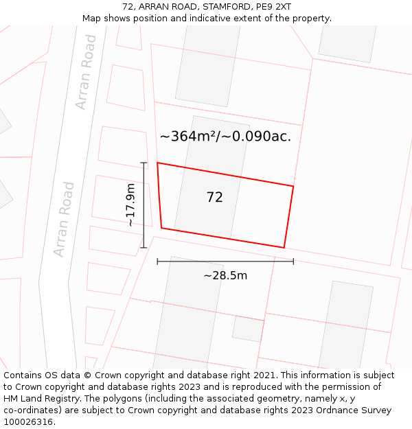 72, ARRAN ROAD, STAMFORD, PE9 2XT: Plot and title map