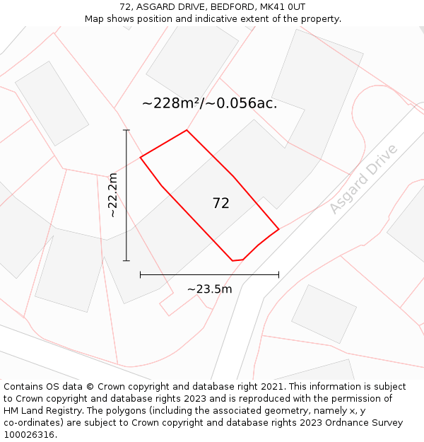 72, ASGARD DRIVE, BEDFORD, MK41 0UT: Plot and title map