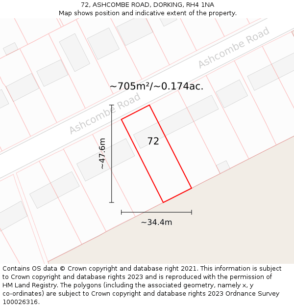 72, ASHCOMBE ROAD, DORKING, RH4 1NA: Plot and title map