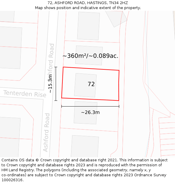 72, ASHFORD ROAD, HASTINGS, TN34 2HZ: Plot and title map