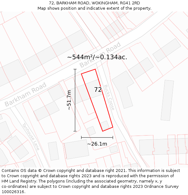 72, BARKHAM ROAD, WOKINGHAM, RG41 2RD: Plot and title map