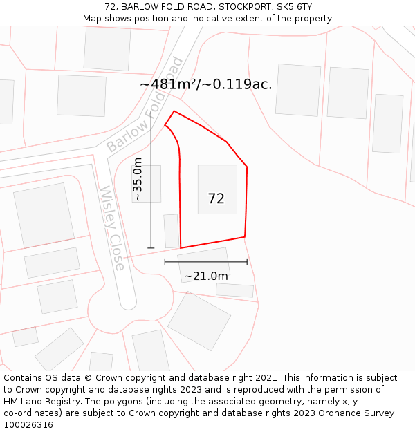 72, BARLOW FOLD ROAD, STOCKPORT, SK5 6TY: Plot and title map