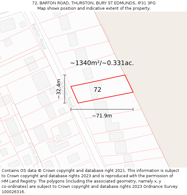 72, BARTON ROAD, THURSTON, BURY ST EDMUNDS, IP31 3PG: Plot and title map