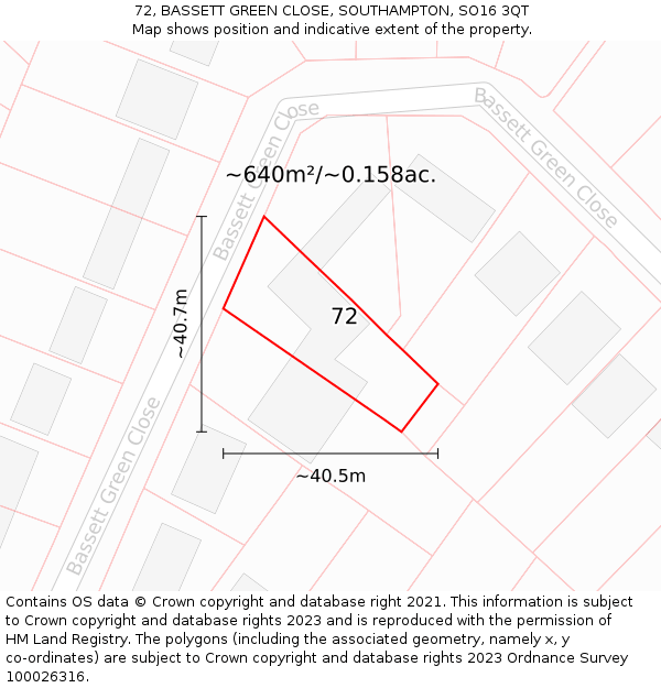 72, BASSETT GREEN CLOSE, SOUTHAMPTON, SO16 3QT: Plot and title map