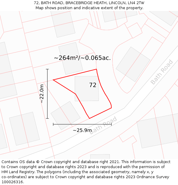 72, BATH ROAD, BRACEBRIDGE HEATH, LINCOLN, LN4 2TW: Plot and title map