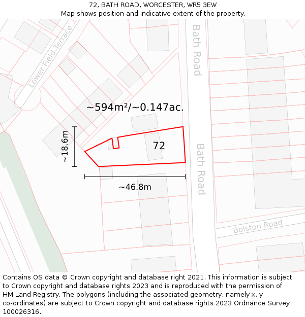 72, BATH ROAD, WORCESTER, WR5 3EW: Plot and title map