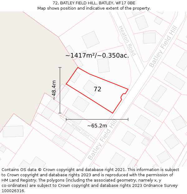 72, BATLEY FIELD HILL, BATLEY, WF17 0BE: Plot and title map
