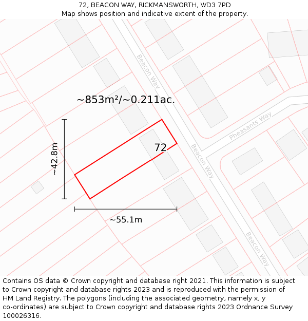 72, BEACON WAY, RICKMANSWORTH, WD3 7PD: Plot and title map