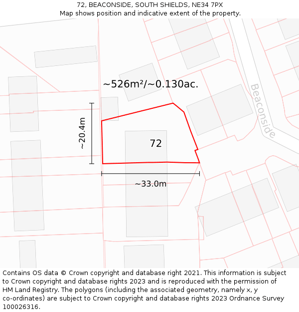 72, BEACONSIDE, SOUTH SHIELDS, NE34 7PX: Plot and title map