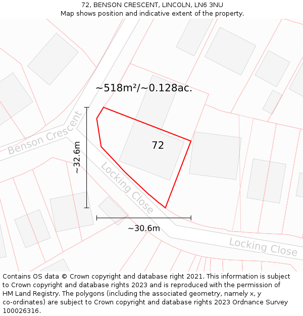 72, BENSON CRESCENT, LINCOLN, LN6 3NU: Plot and title map