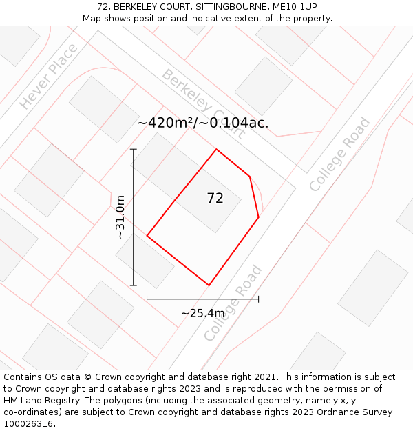 72, BERKELEY COURT, SITTINGBOURNE, ME10 1UP: Plot and title map