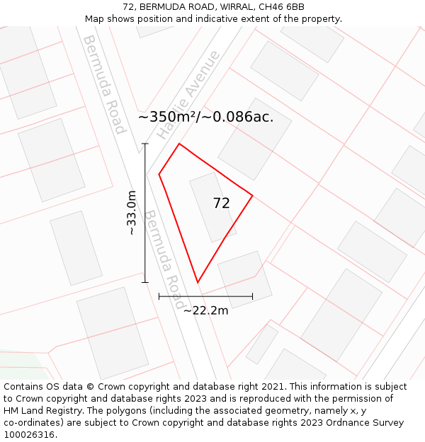 72, BERMUDA ROAD, WIRRAL, CH46 6BB: Plot and title map