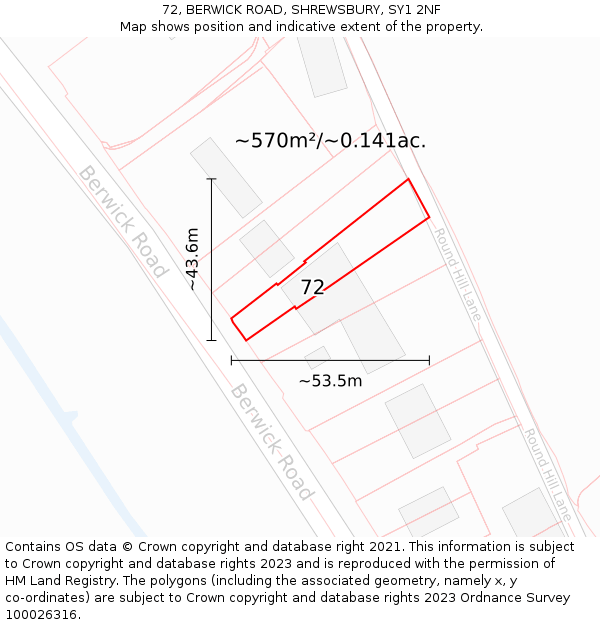 72, BERWICK ROAD, SHREWSBURY, SY1 2NF: Plot and title map