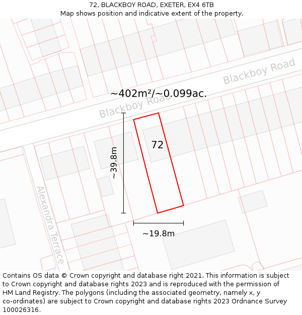 72, BLACKBOY ROAD, EXETER, EX4 6TB: Plot and title map