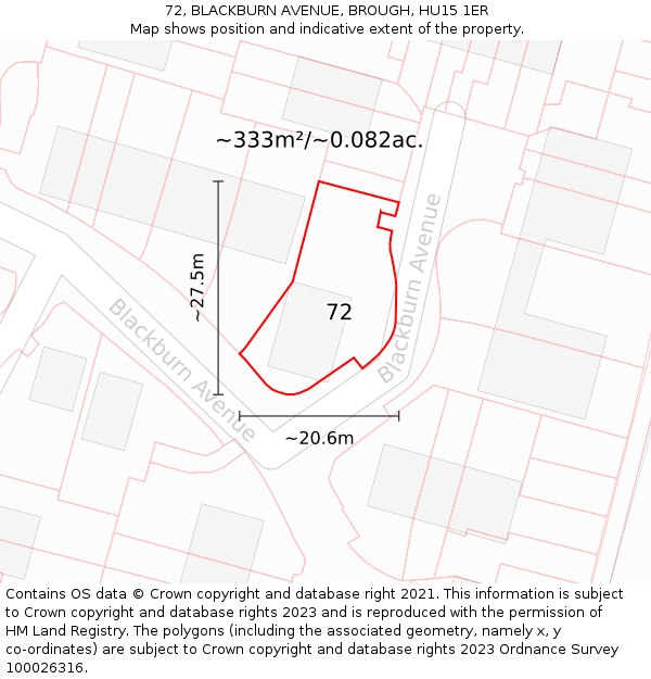 72, BLACKBURN AVENUE, BROUGH, HU15 1ER: Plot and title map