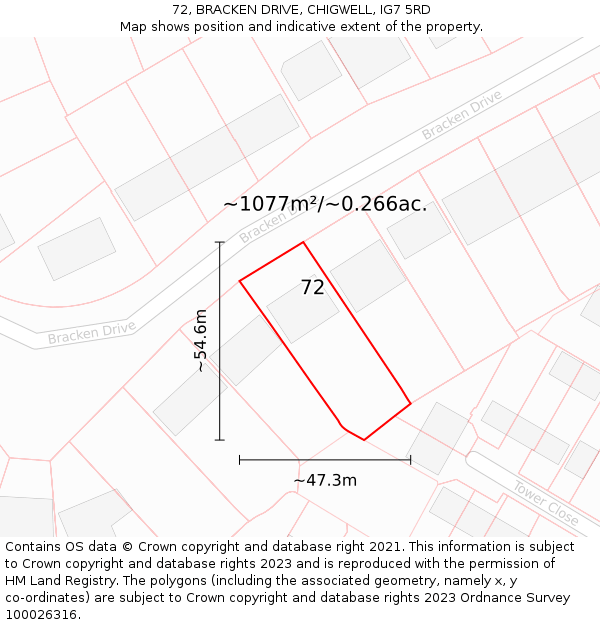 72, BRACKEN DRIVE, CHIGWELL, IG7 5RD: Plot and title map