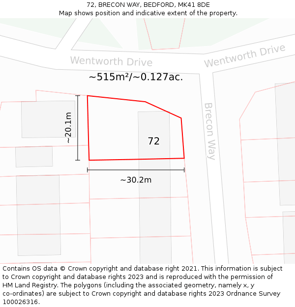 72, BRECON WAY, BEDFORD, MK41 8DE: Plot and title map