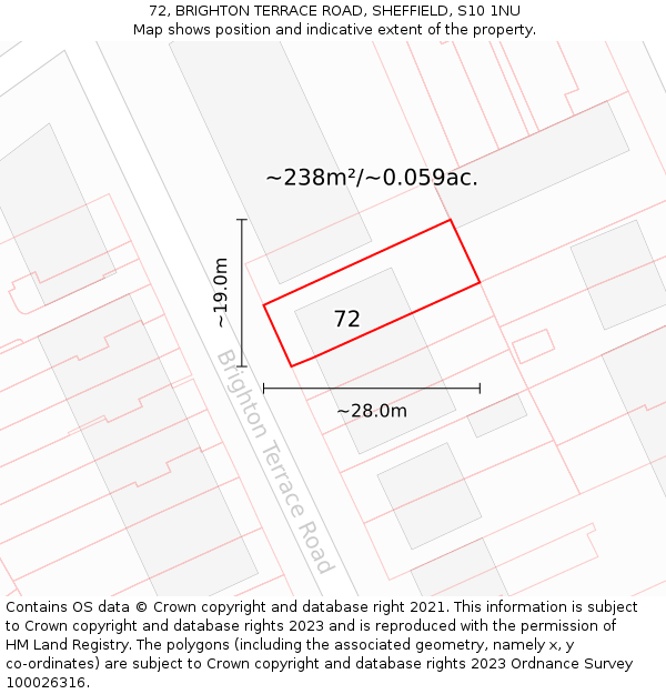 72, BRIGHTON TERRACE ROAD, SHEFFIELD, S10 1NU: Plot and title map