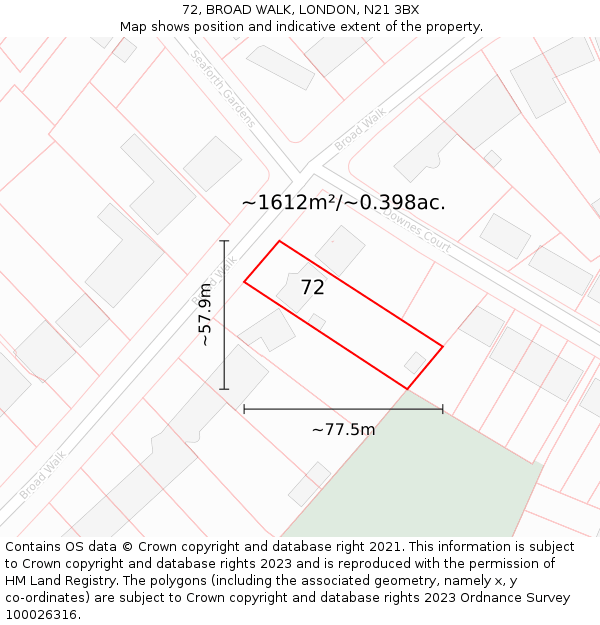 72, BROAD WALK, LONDON, N21 3BX: Plot and title map