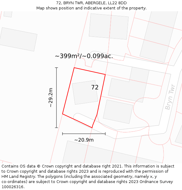 72, BRYN TWR, ABERGELE, LL22 8DD: Plot and title map