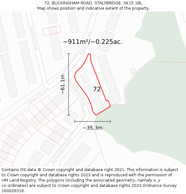 72, BUCKINGHAM ROAD, STALYBRIDGE, SK15 1BL: Plot and title map