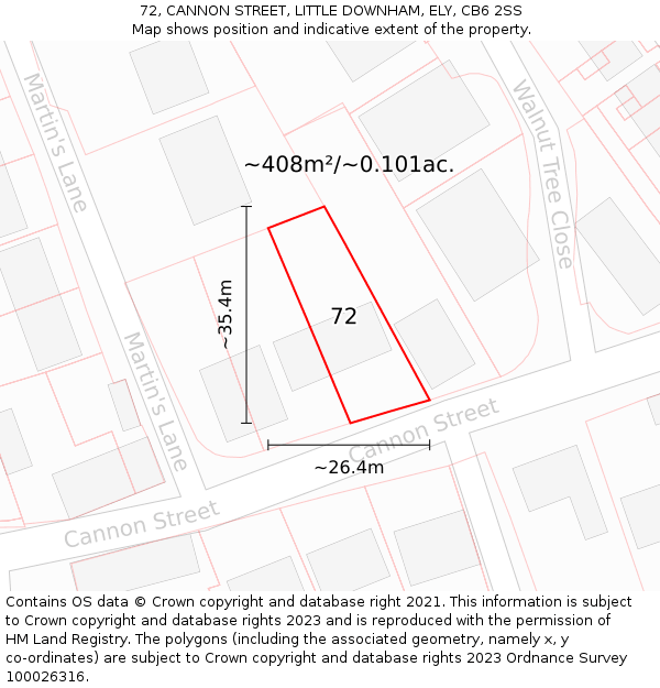 72, CANNON STREET, LITTLE DOWNHAM, ELY, CB6 2SS: Plot and title map