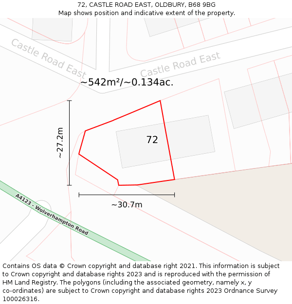 72, CASTLE ROAD EAST, OLDBURY, B68 9BG: Plot and title map