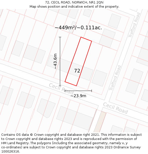 72, CECIL ROAD, NORWICH, NR1 2QN: Plot and title map