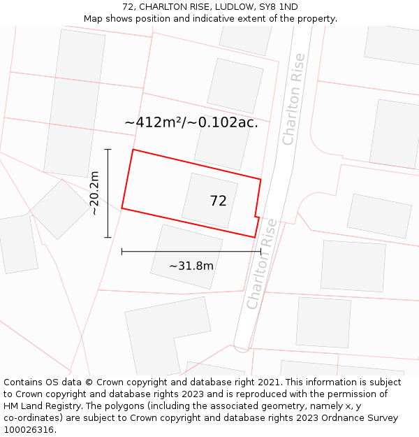 72, CHARLTON RISE, LUDLOW, SY8 1ND: Plot and title map