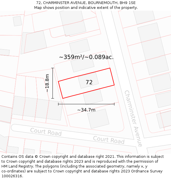 72, CHARMINSTER AVENUE, BOURNEMOUTH, BH9 1SE: Plot and title map
