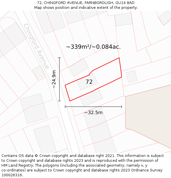 72, CHINGFORD AVENUE, FARNBOROUGH, GU14 8AD: Plot and title map