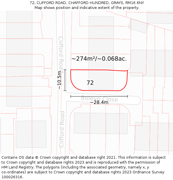 72, CLIFFORD ROAD, CHAFFORD HUNDRED, GRAYS, RM16 6NY: Plot and title map