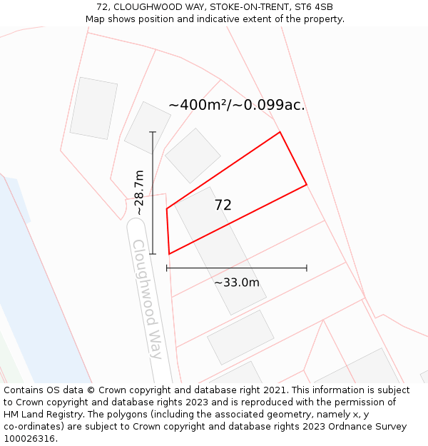 72, CLOUGHWOOD WAY, STOKE-ON-TRENT, ST6 4SB: Plot and title map