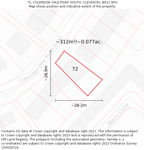 72, COLERIDGE VALE ROAD SOUTH, CLEVEDON, BS21 6PG: Plot and title map