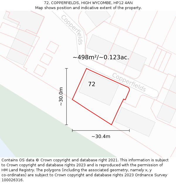 72, COPPERFIELDS, HIGH WYCOMBE, HP12 4AN: Plot and title map