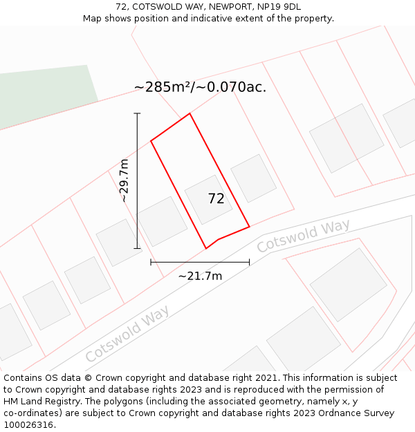 72, COTSWOLD WAY, NEWPORT, NP19 9DL: Plot and title map