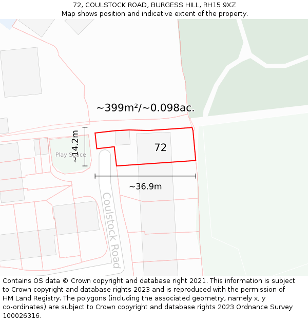 72, COULSTOCK ROAD, BURGESS HILL, RH15 9XZ: Plot and title map