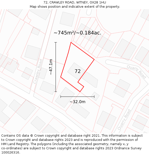 72, CRAWLEY ROAD, WITNEY, OX28 1HU: Plot and title map