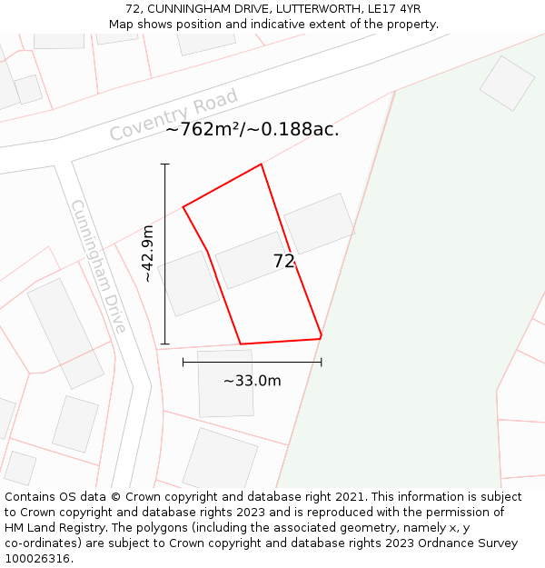 72, CUNNINGHAM DRIVE, LUTTERWORTH, LE17 4YR: Plot and title map