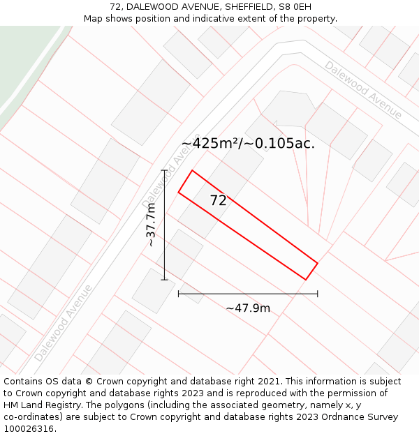 72, DALEWOOD AVENUE, SHEFFIELD, S8 0EH: Plot and title map