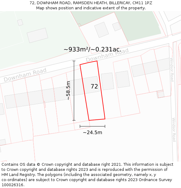 72, DOWNHAM ROAD, RAMSDEN HEATH, BILLERICAY, CM11 1PZ: Plot and title map