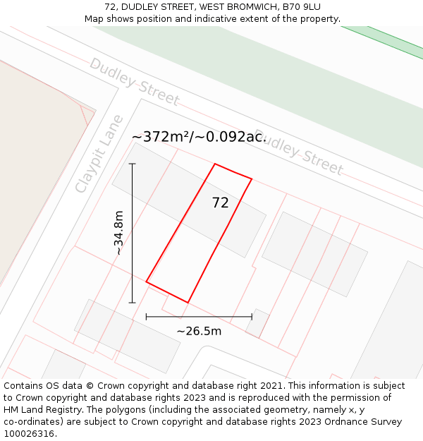 72, DUDLEY STREET, WEST BROMWICH, B70 9LU: Plot and title map