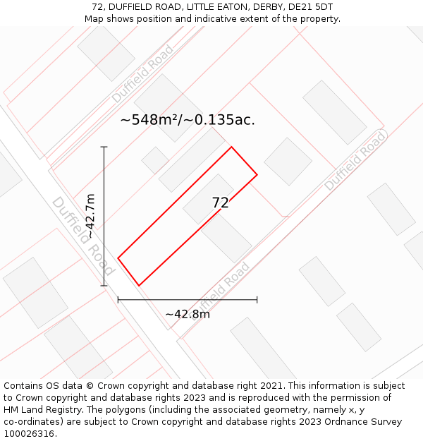 72, DUFFIELD ROAD, LITTLE EATON, DERBY, DE21 5DT: Plot and title map