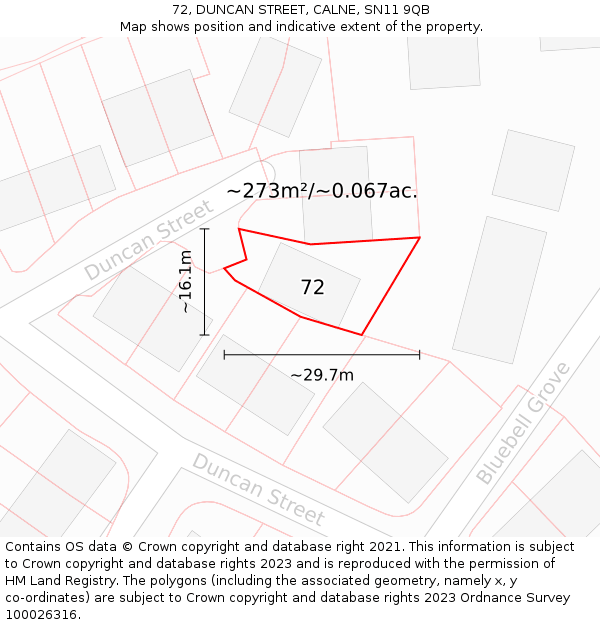 72, DUNCAN STREET, CALNE, SN11 9QB: Plot and title map