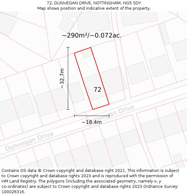 72, DUNVEGAN DRIVE, NOTTINGHAM, NG5 5DY: Plot and title map