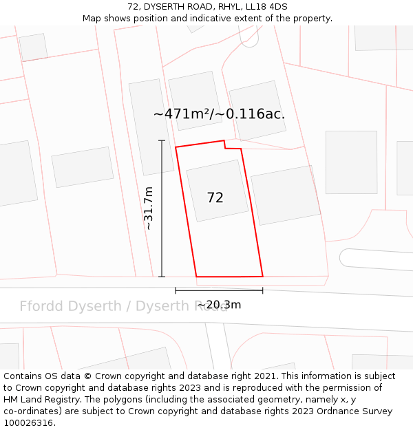 72, DYSERTH ROAD, RHYL, LL18 4DS: Plot and title map